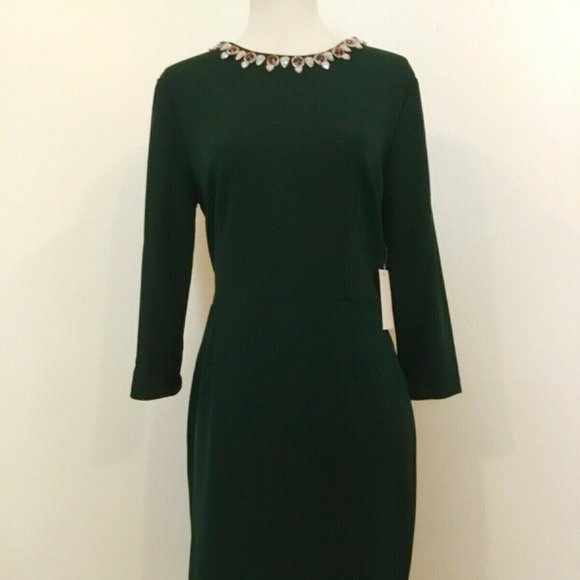 Neiman Marcus Embellished-Neck Sheath Dress #538-D
